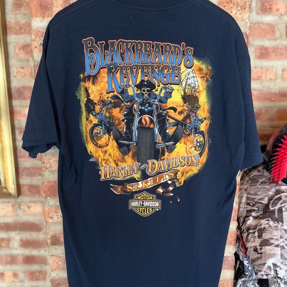 Harley Davidson T Shirt XL St. Kitts Blackbeards Revenge Biker Pirate Flames - Picture 9 of 9